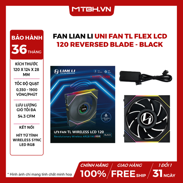 FAN Lian Li Uni Fan TL FLEX LCD 120 REVERSED BLADE - BLACK