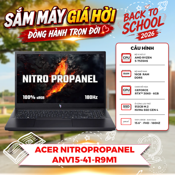 LAPTOP GAMING ACER NITRO PROPANEL ANV15-41-R9M1 R5-7535HS | RTX 3050 6GB | 16GB RAM | 512GB SSD | 15.6