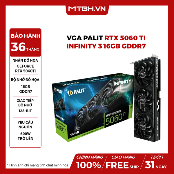 VGA PALIT RTX 5060 Ti Infinity 3 16GB GDDR7, 4608 CUDA, 600W