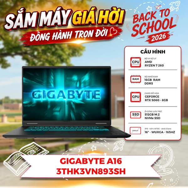 LAPTOP GAMING GIGABYTE A16 3THK3VN893SH Ryzen 7 260 | RTX 5050 8GB | 16GB RAM | 512GB SSD | 16