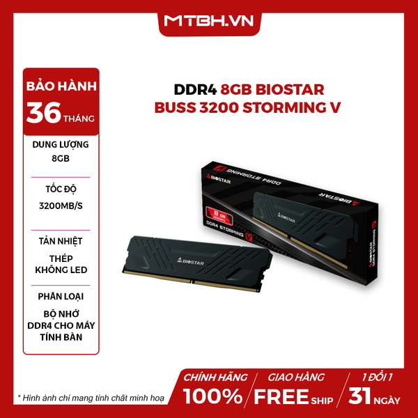 RAM DDR4 8GB BIOSTAR BUSS 3200 STORMING V TẢN NHIỆT