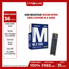 SSD Biostar 512GB M760 GEN3 NVME M2 2280 (Đọc: 3200 Mb/s)