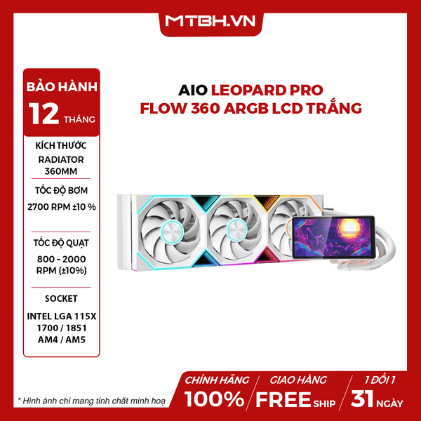 Tản nhiệt nước Leopard Pro Flow 360 ARGB LCD | Trắng