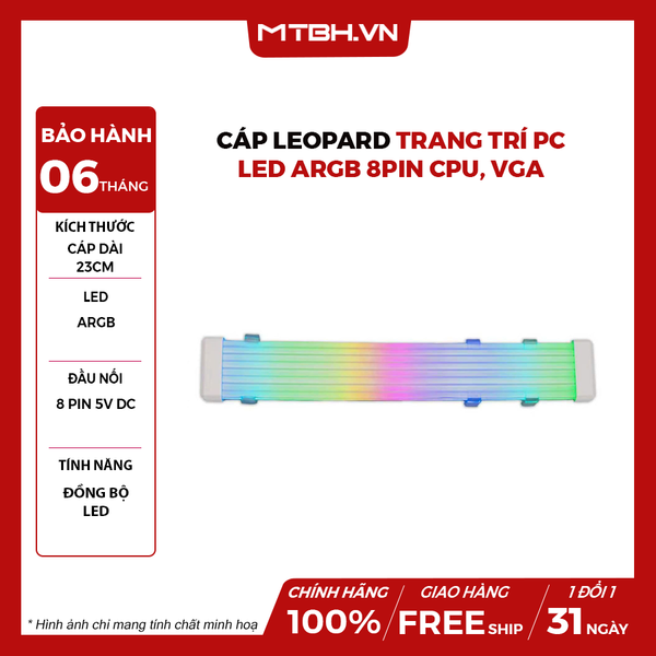 Cáp Leopard Trang Trí PC Led Argb 8Pin CPU, VGA