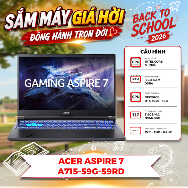LAPTOP GAMING ACER ASPIRE 7 A715-59G-59RD CORE 5 210H | RTX 3050 4GB | 16GB RAM | 512GB SSD | 15,6