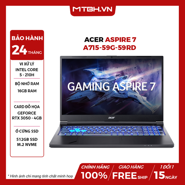 LAPTOP GAMING ACER ASPIRE 7 A715-59G-59RD CORE 5 210H | RTX 3050 4GB | 16GB RAM | 512GB SSD | 15,6