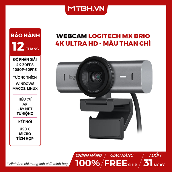 Webcam Logitech MX BRIO 4K Ultra HD - Màu than chì