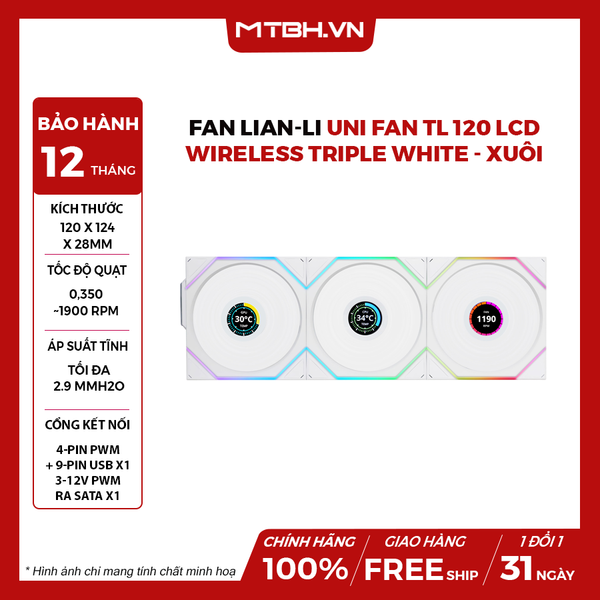 FAN Lian-Li UNI Fan TL 120 LCD Wireless Triple ( Bộ 3 fan ) WHITE - Xuôi
