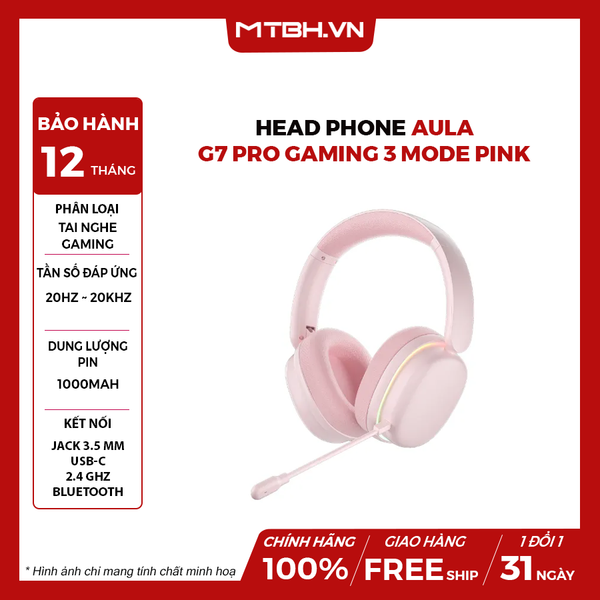 TAI NGHE AULA G7 PRO GAMING 3 MODE PINK