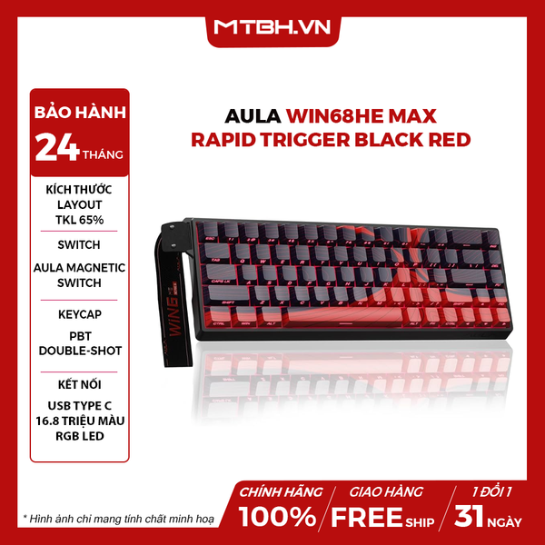 Bàn Phím Cơ AULA WIN68HE MAX Rapid Trigger 68 phím Wing Chun Switch Black Red