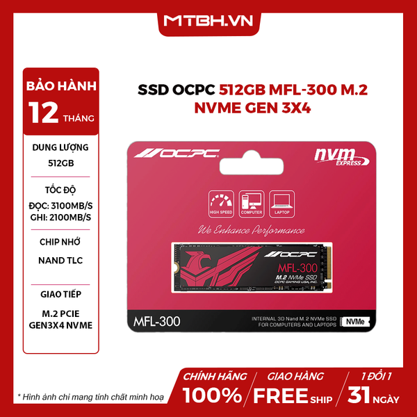 SSD OCPC 512GB MFL-300 M.2 NVMe Gen 3x4 (Đọc: 3100Mb/s)