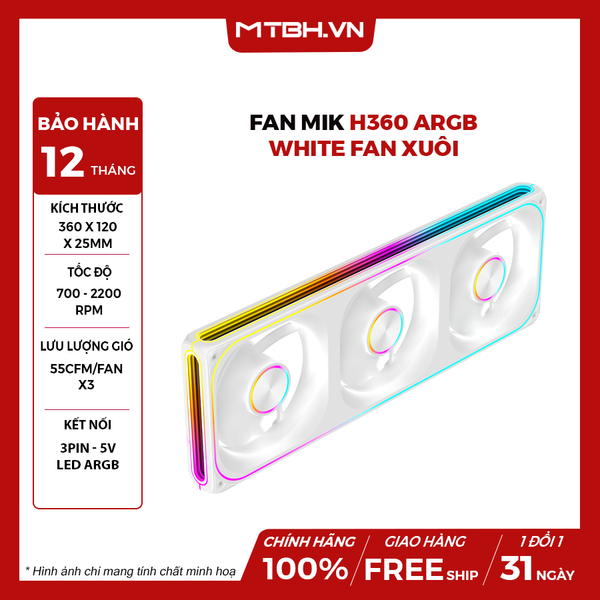 FAN MIK H360 ARGB WHITE FAN Xuôi
