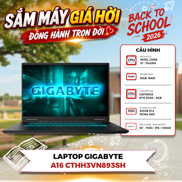 LAPTOP GAMING GIGABYTE A16 CTHH3VN893SH Core i5-13420H | RTX 5050 8GB | 16GB RAM | 512GB SSD | 16