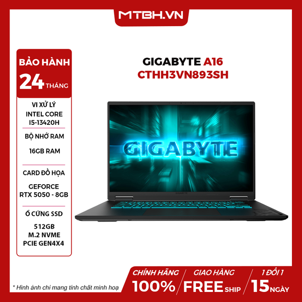 LAPTOP GAMING GIGABYTE A16 CTHH3VN893SH Core i5-13420H | RTX 5050 8GB | 16GB RAM | 512GB SSD | 16