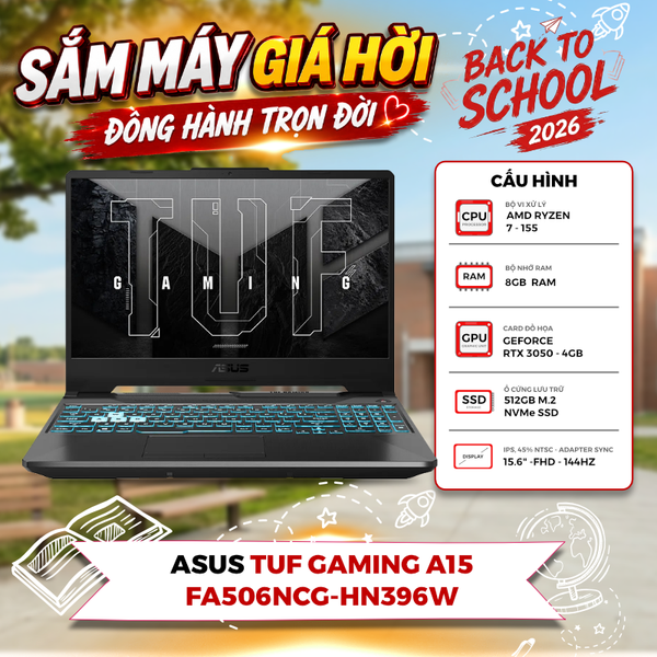 LAPTOP ASUS TUF GAMING A15 FA506NCG-HN396W Ryzen 7 155 | RTX 3050 4GB | 8GB RAM | 512GB SSD | 15.6' FHD 144Hz | Win 11