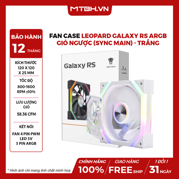 Fan Case Leopard Galaxy Rs Argb 12Cm Gió Ngược (Sync Main) - Trắng