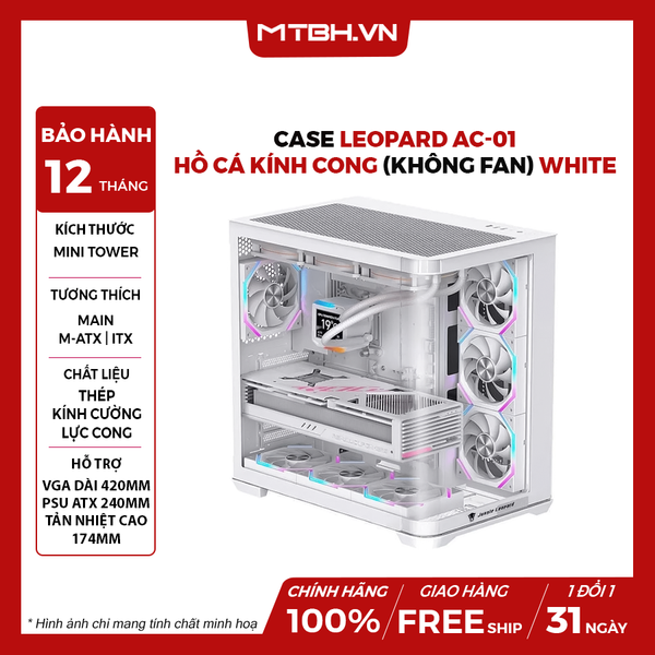 Case Leopard AC-01 Hồ Cá Kính Cong No Fan White