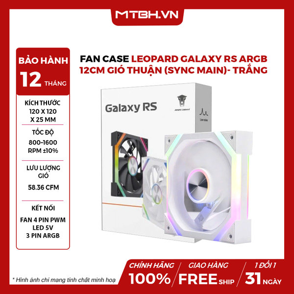 Fan Case Leopard Galaxy Rs Argb 12Cm Gió Thuận (Sync Main)- Trắng