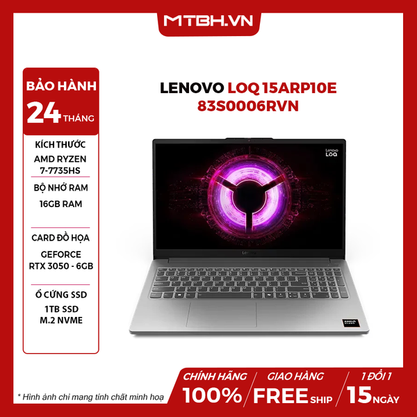 LAPTOP GAMING LENOVO LOQ 15ARP10E 83S0006RVN Ryzen 7-7735HS | RTX 3050 6GB | 16GB RAM | 1TB SSD | 15.6
