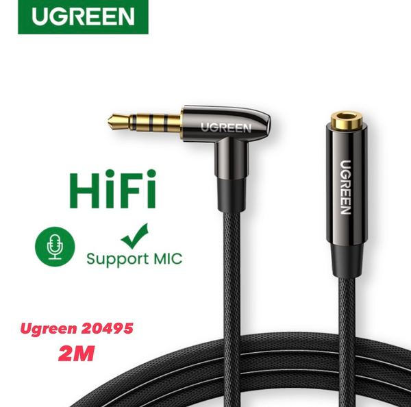 Cáp nối dài âm thanh AUX 3.5mm TRRS bẻ bóc 90 độ dài 2M Ugreen 20495 (Hỗ trợ MIC)