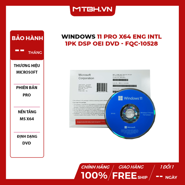 WINDOWS 11 PRO x64 Eng Intl 1pk DSP OEI DVD - FQC-10528 - CHÍNH HÃNG