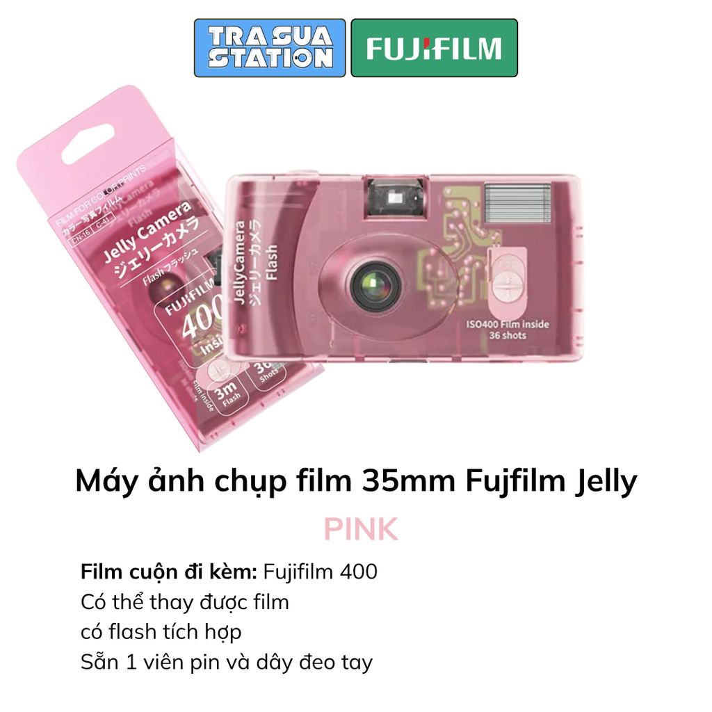 Jelly camera, film camera, Camera film 35mm, Fujifilm, máy ảnh film màu hồng