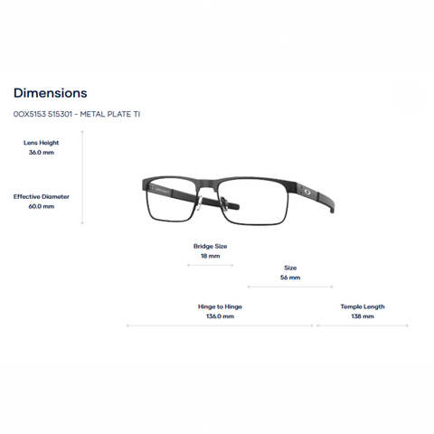  Oakley 0OX5153 Metal plate ti Gọng Kính - Tem Chính Hãng Luxottica 