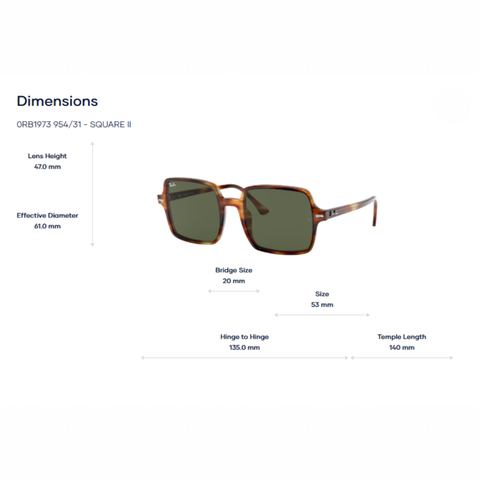  RayBan 0RB1973 Square II Kính Mát - Tem Chính Hãng Luxottica 