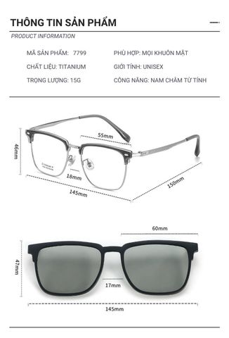  Kính Râm Cận Clip On Snap 7799 Bộ 2 Kẹp Kính 