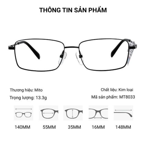  Gọng Kính Chữ Nhật Titanium Mito MT8033 -Tem Chính Hãng 101 