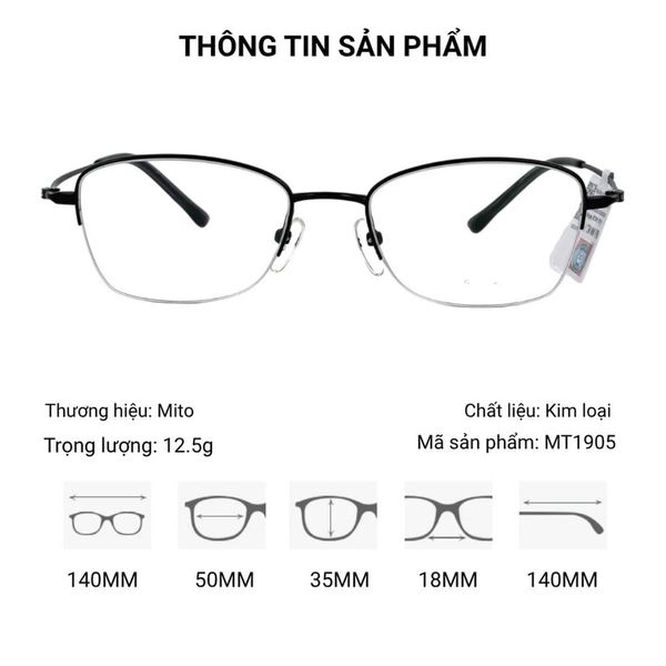 Mito MT1905 Gọng Kính Nửa Khung Mắt Mèo -Tem Chính Hãng 101