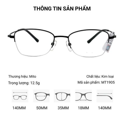  Mito MT1905 Gọng Kính Nửa Khung Mắt Mèo Titanium – Tem Chính Hãng 101 