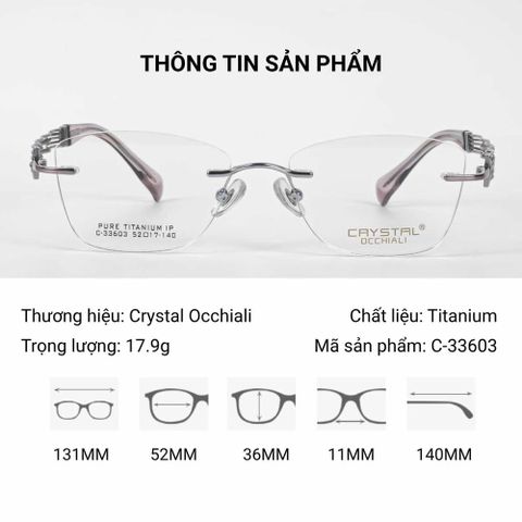  Crystal C-33603 Kính Không Gọng Mắt Mèo Titanium 