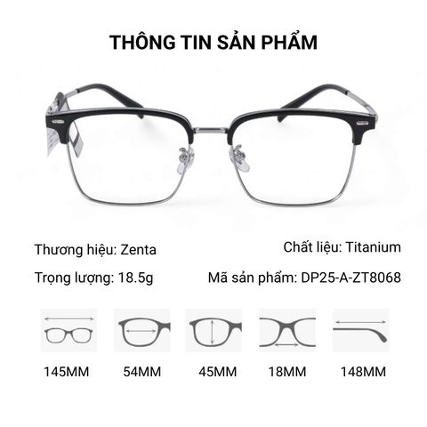  Gọng Kính Nửa Khung Zenta DP25-A-ZT8068 Chính Hãng 