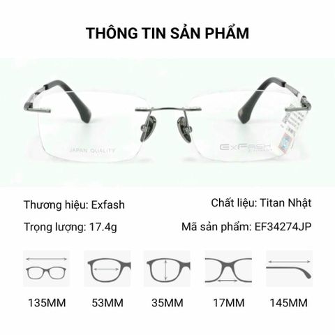  Exfash EF34274JP Kính Không Gọng Titan Nhật – Tem Chính Hãng 101 