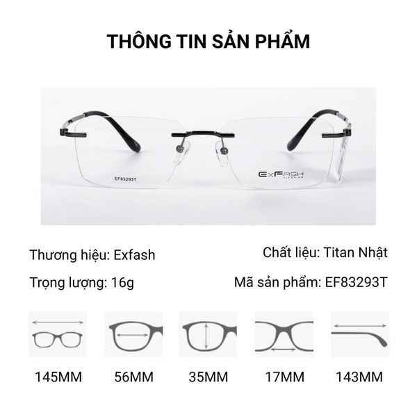 Exfash EF83293T Kính Không Gọng Titan Nhật – Tem Chính Hãng 101