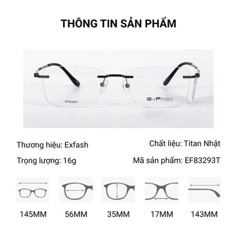 Exfash EF83293T Kính Không Gọng Titan Chữ Nhật – Tem Chính Hãng 101 