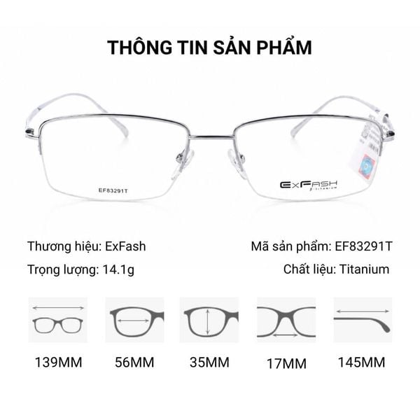 ExFash EF83291T Gọng Kính Nửa Khung Titanium