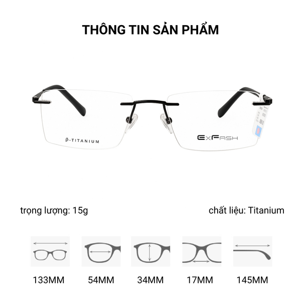Kính Không Gọng Titanium Exfash EF33244T - Tem Chính Hãng