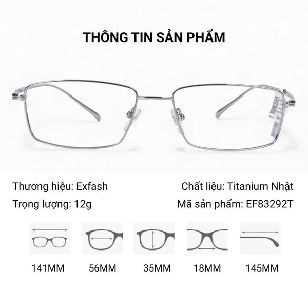 Gọng Kính Chữ Nhật Titanium Exfash EF83292T – Tem Chính Hãng 101