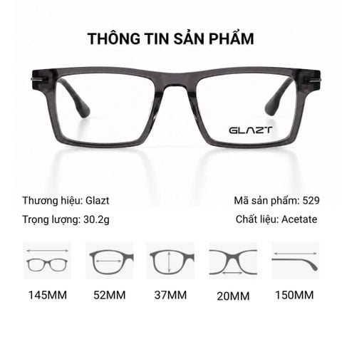  Gọng Kính Vuông Glazt 529 