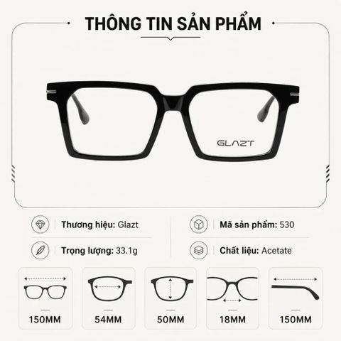  Gọng Kính Vuông Glazt 530 