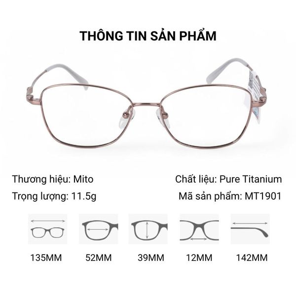 Mito MT1901 Gọng Kính Mắt Mèo Pure Titanium – Tem Chính Hãng 101