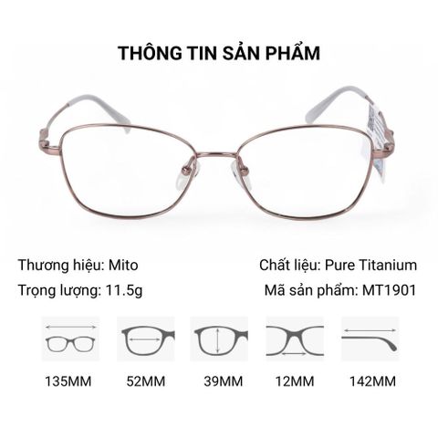  Mito MT1901 Gọng Kính Mắt Mèo Pure Titanium – Tem Chính Hãng 101 