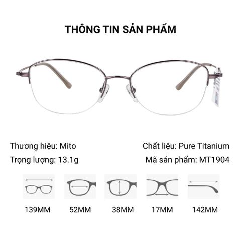  Gọng Kính Nửa Khung Mắt Mèo Titanium Mito MT1904 – Tem Chính Hãng 101 