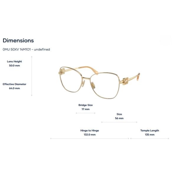 Gọng Kính Mắt Mèo Miu Miu 0MU 50XV – Tem Chính Hãng Luxottica