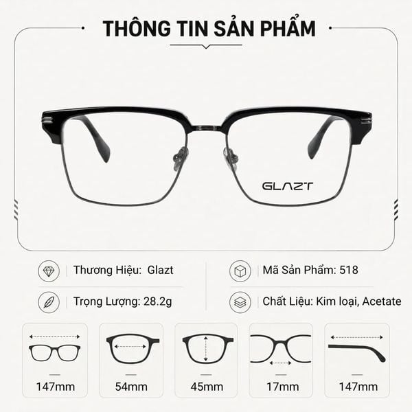 Gọng Kính Nửa Khung Glazt 518