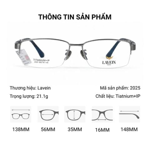 Lavein 2025 Gọng Kính Nửa Khung Titanium IP – Chính Hãng 