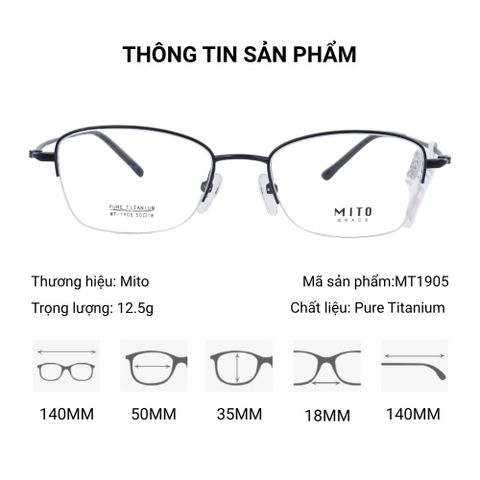  Gọng Kính Nửa Khung Mắt Mèo Titanium Mito MT1905 – Tem Chính Hãng 101 