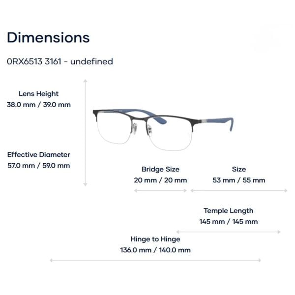 Ray-Ban 0RX6513 Gọng Kính Nửa Khung – Tem Chính Hãng Luxottica